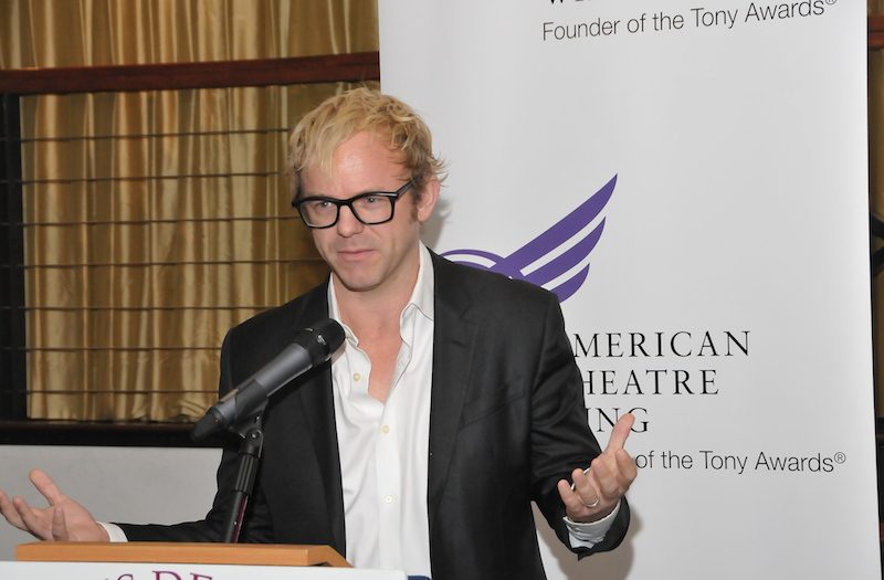 Justin Townsend accepts his Henry Hewes Design Award for Lighting Design for Mr. Burns, a Post-Electric Play.  Credit: Shevett Studios